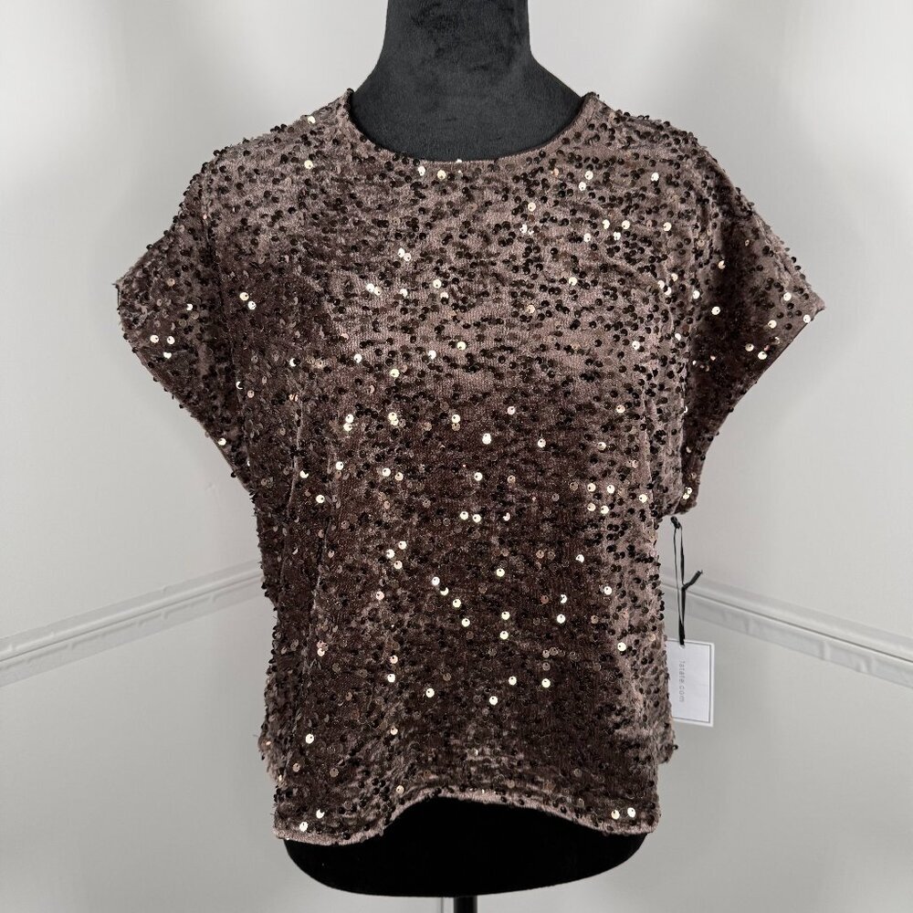1.STATE Velvet Sequin Top NWT Boxy Short Sleeve Party Blouse M